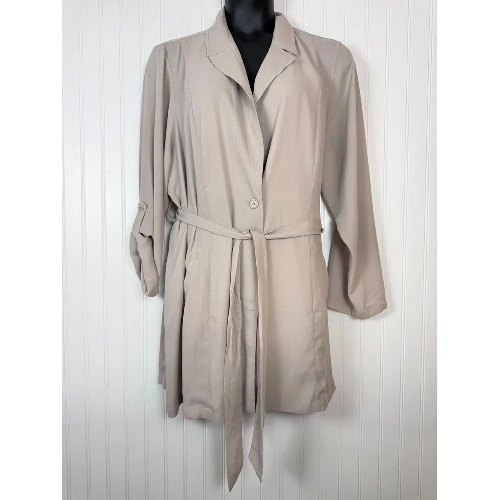 Torrid Trench Jacket Taupe Drape Front Roll Sleeve 3X 22-24 FLAW nwt Classic